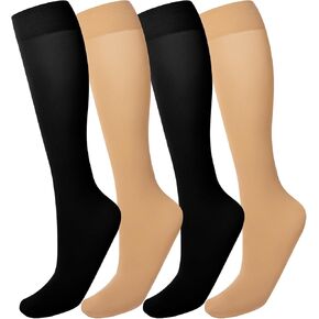 MANZI Women's Knee High Socks Ladies Nylon Long Socks 4 Pairs Semi Opaque Trouser Socks 40 Denier Knee Stockings