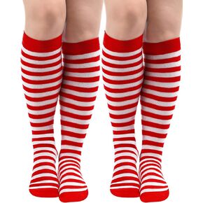 SATINIOR 2 Pairs Red and White Striped Socks Thigh Knee High Striped Socks Women Socks Women Long Opaque Striped Socks