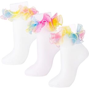 Dicry Women's Big Ruffle Socks Double Lace Turn Cuff (Size 9-11)