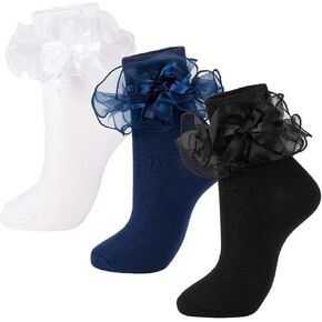 Dicry Women's Big Ruffle Socks Double Lace Turn Cuff (Size 9-11) in Saudi Arabia
