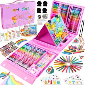 Art Supplies, 230 PCS+ Drawing Art Kit, Kids Art Set with Double Sided Trifold Easel, Colored Pencils, Crayons, Oil Pastels, Watercolor Pens, Coloring Book, Gifts for Girls Boys 4-12, Teens, Beginners
