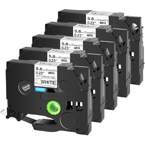 SuperInk 5 Pack Compatible for Brother HSe-221 HSe221 HS-221 HS221 Black on White Heat Shrink Tube Label Tape use in PT-D210 PT-D400 PT-E300 PT-E500 PT-P750WVP Printer (0.34''x 4.92ft, 8.8mm x 1.5m)