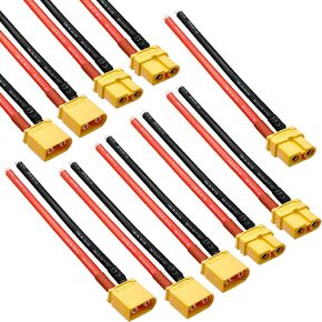 XT60 Connector Plug Cable - Female and Male Connectors Adapter with 12AWG 100mm Silicon Wire for RC Lipo Battery Cable Drone Car Boat (10PCS)