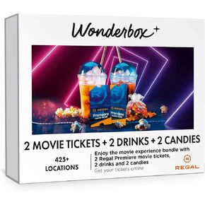 WONDERBOX – Regal Movie Bundle - 2 Premiere Movie Tickets + 2 Drinks + 2 Candies – Original Gift Idea - Experience Gift - 425 Locations in The US