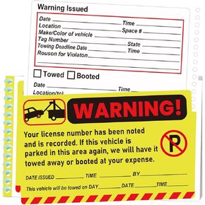 2-Part Carbonless Perforated Numbered Parking Violation Warning Sticker Book 4 x 8.5 Inch - Parking Violation Ticket Tow Warning Illegally Parked Tickets for Car Window 50 Pack