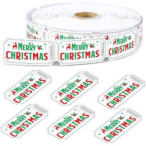 Qilery 1000 Christmas Raffle Tickets Merry Christmas Carnival Raffle Tickets Red Raffle Tickets Roll Numbered Fundraiser Drink Tickets for Events Parties Games Door Prizes Concert(Deer Snowflake)