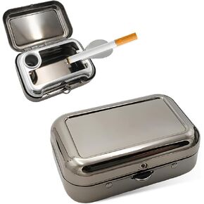 Portable Ashtrays, Stainless Steel Carry-on Mini Ashtray with Windproof Lid, Portable Waterproof Creative Pocket Ashtray for Outdoor Cars, Universal Car Accessories (Black)