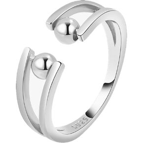 ASGIFT 925 Sterling Silver Anti Anxiety Ring for Women Adjustable Fidget Rings with Spinner Beads Dainty Stress Relieving Ring Jewelry for Girls Daughter
