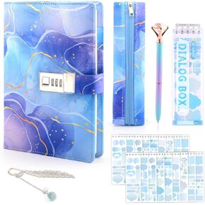Diary with Lock for Girls Ages 8-12, Easter Gifts for Girls 8 9 10 11 12 13 14 Year Old Journal with Lock, Secret Diary Notebook with Pencil Case Pen Stickers Bookmark Gifts for Teen Girls