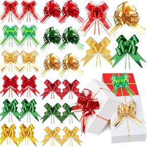 60 Pieces Large Christmas Pull Bows Christmas Assorted Gift Wrap Bows Metallic Gift Bows with Glue Point for Xmas Presents Wedding Party Basket Holidays Decoration (4 Sizes)
