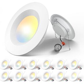 Amico 5/6 inch 3CCT LED Recessed Lighting 12 Pack, Dimmable, Damp Rated, 12.5W=100W, 950LM Can Lights with Baffle Trim, 3000K/4000K/5000K Selectable, Retrofit Installation - ETL & FCC Certified