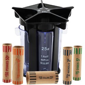 Coin Counter Coin Sorter Tube, Coin Sorter with Coin Wrappers, 5-in-1 Change Sorter Change Counter Machine, Coin Organizer & Coin Holder Coin Roller, Quick & Easy, Accurate & Simple