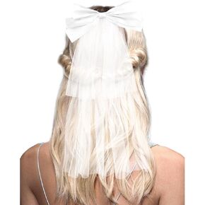 ANBALA Bow-Knot Veil, Bridal Veil, Tulle Bridal Short Veils, Bachelorette Decorations, White Hair Bow Wedding Veil with Barrette Hair Accessories for Women Girls