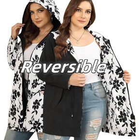 سترة المطر النسائية من AOVDE مقاس كبير معطف واق من المطر ذو وجهين خفيف الوزن وسترات مقاومة للماء مع غطاء للرأس للنساء in Kuwait