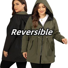 AOVDE Women's Rain Jacket Plus Size Reversible Raincoat Lightweight Windbreaker Waterproof Jackets with Hooded for Women