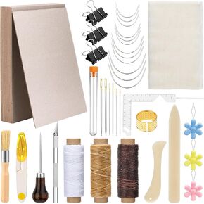 Skybooly 47 Pcs Bookbinding Kit Book Making Supplies Book Binding Tools with 12.36 x 9.88 Inch Chipboard Book Binder Board Large Eye Needles Awl Waxed Thread and Other Accessories for DIY Bookbinding