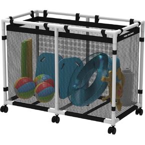 Pool Storage Bin, 142 Gallons, Holder for Noodles, Toys, Floats, Towels, Mesh Organizer for Swimming Equipments, Basic Plus Style