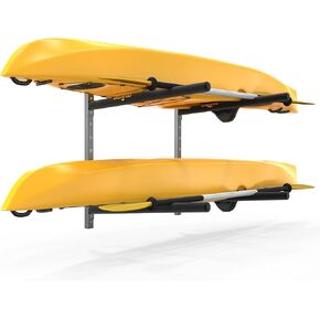 Bonnlo Kayak Wall Mount Rack for 3 Kayaks or 4 Paddle Boards with Adjustable Supports, Kayak Paddle Holder for Garage Storage, Shed Shelving Weight Capacity 550 LBS Spacesaver