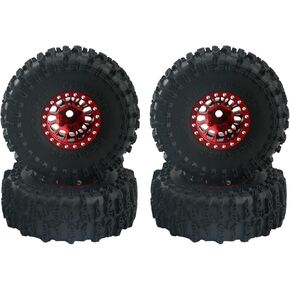 Aluminum Alloy 1.0" Beadlock Wheel Rims Tires,RC Car Tires for 1/18 TRX4M 1/24 Axial SCX24 (Red)
