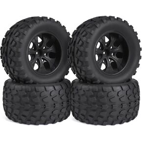 Hosim 70 * 125 mm RC Tires, All Terrain Soft Tire Mounted on 12mm Hex Wheels (Set of 4) for 1/10 RC Cars (Red Wheel hub)