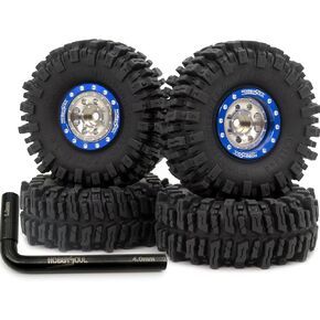 HOBBYSOUL RC 64mm 1.0 Mud Slingers Tires Tyres & Metal 1.0 beadlock Wheels Adjustable Offset Black Silver Rims, 1/18 1/24 Tires Wheels for RC Rock Crawler 1/18 TRX4M 1/24 SCX24 FCX24