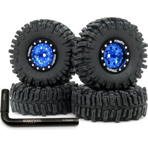 HOBBYSOUL RC 64mm 1.0 Mud Slingers Tires Tyres & Metal 1.0 beadlock Wheels Adjustable Offset Black Silver Rims, 1/18 1/24 Tires Wheels for RC Rock Crawler 1/18 TRX4M 1/24 SCX24 FCX24