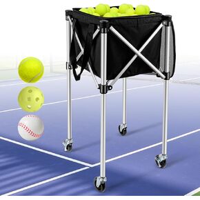 Tennis Cart with Upgraded 4INS Wheels - Hold Up to 240 Tennis Balls - Smooth & Large-Capacity Tennis Ball Cart - Professional Tennis Ball Cart - Removable Tennis Basket with Side Pockets