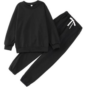 Ritatte Boys Girls Sweatsuit Outfit Kid Solid Crewneck Sweatshirt Sweatpant 2Pcs Set Activewear Fall Winter Tracksuit Clothes