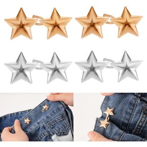 Prasacco 4 Sets Star Jean Waist Tightener, Adjustable Pant Waist Tightener No Sewing Required Jean Button Reusable Pentagram Pant Button Tightener for Loose Jean Pant Skirt (2 Colors)