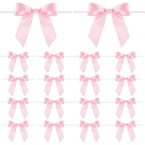 50pcs 3.5" Small Pink Bow Twist Tie Bows Mini Bows Wedding Favor Ribbon Bows for Cookie Candy Bagging Baby Shower Halloween Thanksgiving
