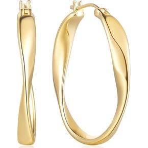 Hoop Earrings 14K Gold Hoop Earrings for Women Large Gold Earrings Hoops Thick Gold Hoop Earrings Twisted Wave Gold Earrings 30mm*4.6mm