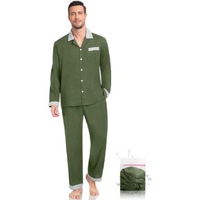 Mens Cloud Cotton Pajama Set Long Sleeve Sleepwear Classic Button Down Loungewear with Pockets S-2XL