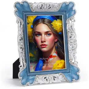PETAFLOP 5x7 Vintage Picture Frame, Antique Photo Frames 7x5 with Sliver Edge, Tabletop Wall Hanging, Green
