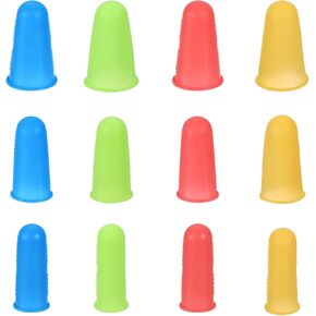 uxcell Silicone Finger Protectors, Anti-Slip Finger Cover, Finger Tips for Sewing, Sorting Paper, Blue, Green, Orange, Red, 3 Sizes, 12 Pcs