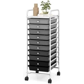 10-Drawer Rolling Storage Cart, Multi-Color, Alloy Steel Frame, Plastic Drawers, Lockable Casters