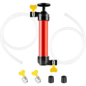 RV Antifreeze Hand Pump Kit Water Liquid Fuel Transfer Manual Pump with 2 39.4inch Clear PVC Hoses 2 Clamps for Winterizing RV Trailer Camper Boat Red