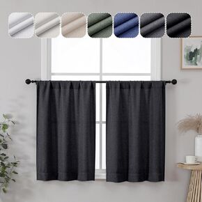 Lecloud Estelle 36 Inch White Curtain Tiers, Light-Filtering Short Curtain for Windows, Farmhouse Window Treatments, Herringbone Textured Curtains Rod Pocket (Each 30 W x 36 L, 2 Panels Set, White)