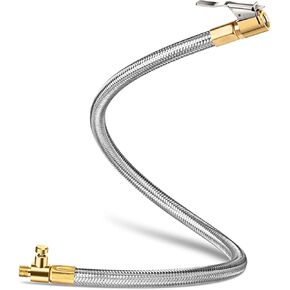 20'' Tire Inflator Extension Hose Adaptor with Quick Release, Clip-On Locking Air Chuck with Flexible Stainless Steel Tire Valve Extension Tube, Air Tire Connect Pipe for Portable Air Pump/Compressor