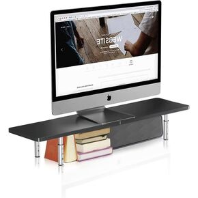 suptek Monitor Stand with Phone Holder, Metal Computer Monitor Stand Riser for PC, Laptop, Printer, Notebook and All Flat Screen up to 30kg, Large Vented Platform, 3 Height Adjustable Riser MST003M