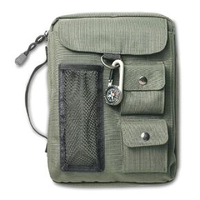 Compass Bible Cover, Zippered, with Handle, Nylon, Green, Large