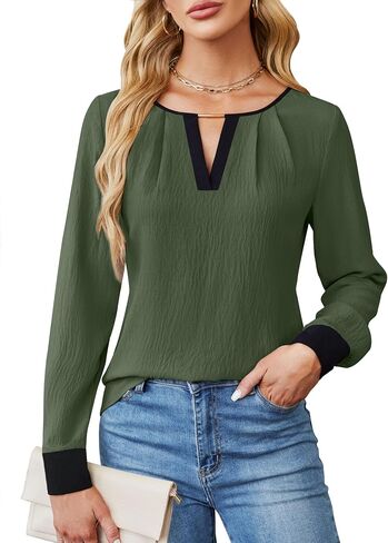 Blooming Jelly Womens Business Casual Long Sleeve Tops Color Block Fall Outfits 2024 Dressy Basic Work Shirts in Saudi Arabia