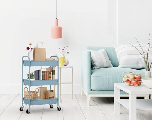 CAXXA 3-Tier Rolling Metal Storage Organizer - Mobile Utility Cart with Caster Wheels, Blue in Kuwait