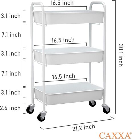 CAXXA 3-Tier Rolling Metal Storage Organizer - Mobile Utility Cart with Caster Wheels, Blue in Kuwait