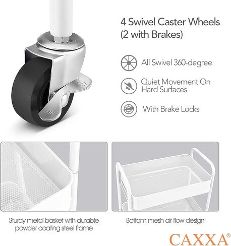 CAXXA 3-Tier Rolling Metal Storage Organizer - Mobile Utility Cart with Caster Wheels, Blue in Kuwait
