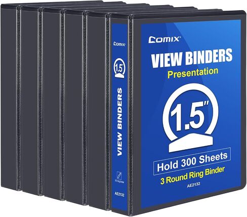 COMIX Economy 1 inch Binders 3 Ring with Clear View Cover, 1" Round Ring Presentation Binder Holds 200 Sheets of US Letter Size Paper, 12 Pack (Black) in Saudi Arabia