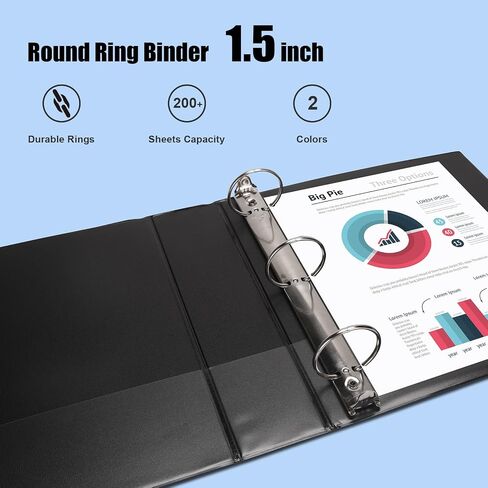 COMIX Economy 1 inch Binders 3 Ring with Clear View Cover, 1" Round Ring Presentation Binder Holds 200 Sheets of US Letter Size Paper, 12 Pack (Black) in Saudi Arabia