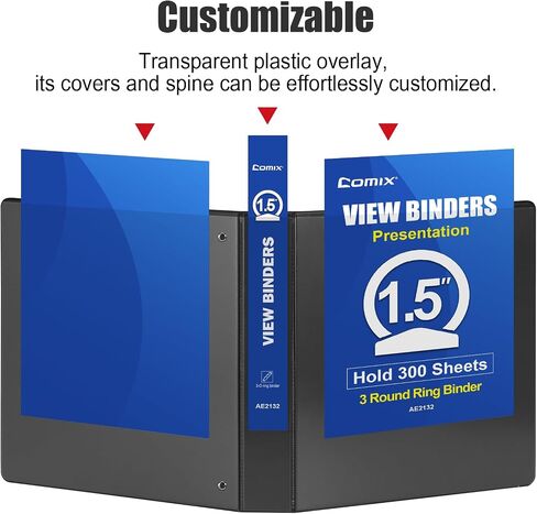 COMIX Economy 1 inch Binders 3 Ring with Clear View Cover, 1" Round Ring Presentation Binder Holds 200 Sheets of US Letter Size Paper, 12 Pack (Black) in Saudi Arabia