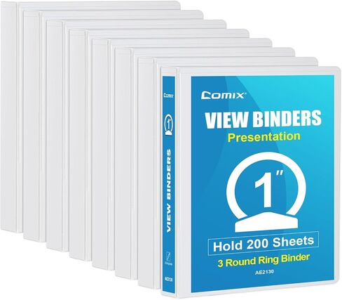 COMIX Economy 1 inch Binders 3 Ring with Clear View Cover, 1" Round Ring Presentation Binder Holds 200 Sheets of US Letter Size Paper, 12 Pack (Black) in Saudi Arabia