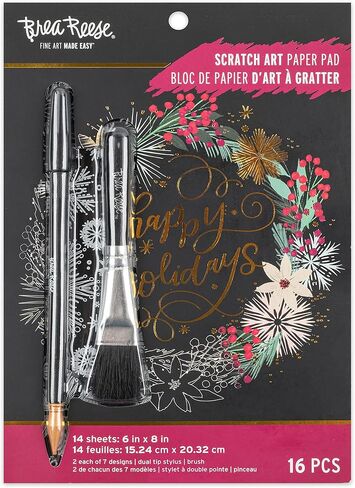 وسادة ورقية للخدش - عطلة آرت ديكو - 14 صفحة 6 × 8، تكشف عن 7 تصميمات للعطلات الموسمية والاحتفالية، بوبس معدني، مجموعة حرفية للبالغين in Kuwait