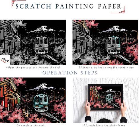 Scratch Rainbow Painting Art Paper,Scratch Art Crafts Set for Adults&Kids,Scratch Painting DIY Creative Gift with 4 Tools,16''x11''(Mt. Fuji&Brooklyn Bridge) in Saudi Arabia
